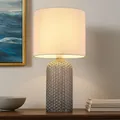 Produktbild: Tischlampe Tischleuchte Leselampe Schlafzimmerleuchte Textil Glas grau H 50 cm