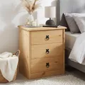Produktbild: CARO-Möbel Nachttisch Barrio mit 3 Schubladen im Landhausstil, Nachtkommode für Boxspringbetten aus Kiefer, Nachttisch aus Massivholz, Landhaus