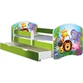 Produktbild: ACMA Jugendbett Kinderbett Junior-Bett Komplett-Set mit Matratze Lattenrost und Rausfallschutz Grün 01 Zoo 140x70 + Bettkasten - Grün
