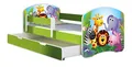 Produktbild: ACMA Kinderbett Jugendbett mit Einer Schublade und Matratze Grün mit Rausfallschutz Lattenrost II 140x70 160x80 180x80 (01 Zoo, 140x70 + Bettkasten)