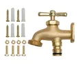 Produktbild: Doppel-Wasserhahn Garten überall Messing mit Befestigung frostsicher mit Adapter für Gartenschlauch und Gewinde Doppel-Anschluss Verteiler Schlauchadapter mit Schlauchanschluss Gartenwasserhahn