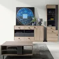 Produktbild: Wohnzimmermöbel-Set mit Sideboard, Vitrine & Couchtisch in Eiche Nb., modern 3-teilig ANTIGUA-133