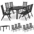 Produktbild: Juskys Aluminium Gartengarnitur Milano - Gartenmöbel Set Mit Tisch Und 6 Stühlen – Dunkel-grau Mit Schwarzer Kunstfaser - Alu Sitzgruppe Balkonmöbel