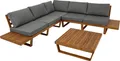Produktbild: DEGAMO Lounge Set  Sitzgruppe Loungegarnitur CARTAGENA Akazie geölt, Ecksofa + Tisch, mit Polstern grau
