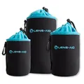 Produktbild: LENS-AID Neopren Objektivbeutel mit Fleece-Fütterung als Set oder einzeln Objektivtasche BZW. Köcher als Schutz für Objektiv, Blitz, Monitor, Kamera-Zubehör - 3er Set (S,M,L)