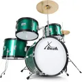 Produktbild: XDrum Junior Pro Kinder Schlagzeug Emerald Green Sparkle - geeignet von 5-9 Jahren - Drumset mit komplettem Zubehör - inkl. Schule - Grün