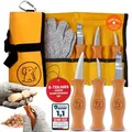 Produktbild: Eli®Schnitzmesser Kinder Set ab 6 Jahre, hochwertiges 5-teiliges Kindermesser Schnitzset inkl. schnittfeste Handschuhe, Kinderschnitzmesser, Messer