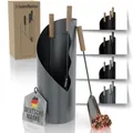 Produktbild: Heimfleiss® Kaminbesteck Modern Grau | Ofenbesteck Kaminbesteck Set | Hochwertiges Kaminset aus Schürhaken & Kehrset | Kaminzubehör mit Holzgriff | Kaminofen Besteck Anthrazit | Kamingarnitur für Ofen