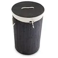 Produktbild: Relaxdays Wäschekorb Bambus, faltbare Wäschetonne mit Deckel, Volumen 70 l, Wäschesack Baumwolle, rund Ø 41 cm, schwarz
