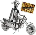 Produktbild: BRUBAKER Flaschenhalter Motorradfahrer Metall Skulptur Geschenk mit Geschenkkarte
