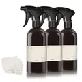Produktbild: Oputec 3 x 500ml Sprühflaschen aus Kunststoff Schwarz zum Befüllen, mit ergonomischem Sprühkopf + Etiketten - Leere Wassersprühflasche für Pflanzen, Blumen, Reinigungsmittel, Haarpflege und mehr