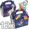 Produktbild: Carpeta 12x Mitgebselbox * Weltraum * für Kindergeburtstag | Geschenkboxen für Mitgebsel aus Pappe | Partybox mit Tragegriff | Partytüten Astronaut Rakete Weltall Space