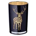 Produktbild: EDZARD Teelichtglas Fancy (Höhe 18 cm), schwarz & goldfarben, Hirsch-Motiv