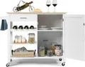 Produktbild: COSTWAY Küchenwagen auf Rollen, Kücheninsel mit Schublade, Weinregal, offene Regale & Handtuchhalter, platzsparender Servierwagen, für Küche, Esszimmer, Bar, Weiß