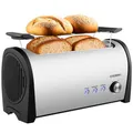 Produktbild: Steinborg Toaster 4 Scheiben mit Brötchenaufsatz XXL Langschlitztoaster Edelstahl Blaue LED Beleuchtung Toastautomat Automatische Abschaltung Doppelschlitztoaster Familientoaster Toastgerät