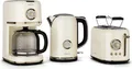 Produktbild: Klarstein Victoria Vollständiges Frühstücksset – Toaster 2 Scheiben mit Brötchenaufsatz, Wasserkocher 1,7L, Filterkaffeemaschine 12 Tassen, Retro Design, Warmhaltefunktion, Cream