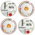 Produktbild: 4er Set Pastateller mit Dekor Grün & Rot Ø 26,5cm Nudel Teller Essteller tief