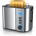 Produktbild: Arendo Toaster für 2 Scheiben mit Restzeitanzeige, 800W, wärmeisolierendes Doppelwandgehäuse, Brötchenaufsatz, Auftaufunktion, Silber