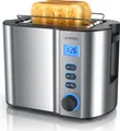 Produktbild: Arendo Toaster für 2 Scheiben mit Restzeitanzeige, 800W, wärmeisolierendes Doppelwandgehäuse, Brötchenaufsatz, Auftaufunktion, Silber
