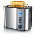 Produktbild: Arendo Toaster für 2 Scheiben mit Restzeitanzeige, 800W, wärmeisolierendes Doppelwandgehäuse, Brötchenaufsatz, Auftaufunktion, Silber