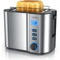 Produktbild: Toaster für 2 Scheiben mit Restzeitanzeige, 800W, wärmeisolierendes Doppelwandgehäuse, Brötchenaufsatz, Auftaufunktion, Silber - Arendo