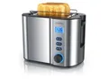 Produktbild: Arendo Toaster für 2 Scheiben mit Restzeitanzeige, 800W, wärmeisolierendes Doppelwandgehäuse, Brötchenaufsatz, Auftaufunktion, Silber