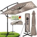 Produktbild: tillvex® Alu Sonnenschirm Rechteckig Ø 330 cm mit LED Solar Navy-Blau + Abdeckung mit Kurbel | Ampelschirm mit Ständer | Gartenschirm UV-Schutz, wasserdicht, 360° drehbar | Kurbelschirm Marktschirm