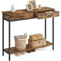 Produktbild: VASAGLE Konsolentisch, Eingangstisch, Couchtisch mit 2 Schubladen, Stahlrahmen, stabil, für Flur, Schlafzimmer, Wohnzimmer, Industriedesign, rustikales Braun und Schwarz