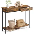 Produktbild: VASAGLE Konsolentisch, Flurtisch, Beistelltisch, Sofatisch mit 2 Schubladen, Stahlgestell, Flur, Wohnzimmer, Industrie-Design, vintagebraun-tintenschwarz LNT015B01