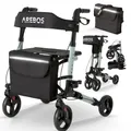 Produktbild: AREBOS Leichtgewicht Rollator Aluminium | Faltbarer Reiserollator 6-fach höhenverstellbar | mit Stockhalter & Einkaufstasche | Gehhilfe Schwarz