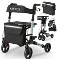 Produktbild: AREBOS Leichtgewicht Rollator Aluminium | Faltbarer Reiserollator 6-fach höhenverstellbar | mit Stockhalter & Einkaufstasche | Gehhilfe Schwarz - Schwarz