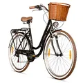 Produktbild: Bergsteiger Marseille 28 Zoll Damenfahrrad, ab 150 cm, Korb aus Rattan, Fahrrad-Licht, Damen-Citybike, Damenrad im Retro-Design«, 6 Gang Tourney Schaltung, Kettenschaltung