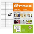 Produktbild: Printation Etiketten Selbstklebend 48,5 x 25,4 mm, 4000 Etiketten Zum Bedrucken, Adressetiketten Selbstklebend, 40 Aufkleber Pro A4 Bogen, 100 Blatt, Bedruckbar, Weiß, Matt, Blanko, Klebeetiketten