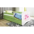 Produktbild: Kinderbett Jugendbett Fee mit Schmetterlingen 70x140, 80x160, 80x180 cm - Komplettset mit Matratze, Schublade & Rausfallschutz - Grün