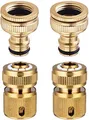Produktbild: Hydrogarden 4 Stück Messing Schlauchanschluss, 1/2 Zoll und 3/4 Zoll 2-in-1 Gartenschlauchanschluss, 1/2 Zoll Schnellkupplung, Innengewinde Wasserhahnanschluss Adapter