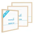 Produktbild: PHOTOLINI Bilderrahmen 30x30 Holz Natur aus MDF, 3er Set Poster-Bilderrahmen quadratisch 30x30, bruchsicheres Acrylglas, zum Aufhängen, extra Zubehör - für Fotos & Poster