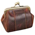 Produktbild: STILORD 'Dolly' Echt-Leder Geldbörse Damen Retro Klein Elegant - Vintage Spangenportemonnaie Leder Münzbörse für Frauen - Kiss-Lock Münzbeutel mit clic-clac Verschluss, Farbe:Kara - Cognac
