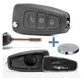 Produktbild: mt-key Klapp Schlüssel Reparatur Gehäuse + FO21 Rohling + 1x passende CR2032 Knopfzelle, CR2032 (3 V), für Ford Funk Fernbedienung