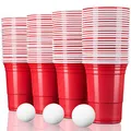 Produktbild: TRESKO 50 Beer Pong Becher wiederverwendbar | Partybecher 473ml - 16oz | Bierpong, Red Cups extra stark | Plastikbecher Rot