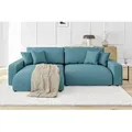 Produktbild: S-STYLE MÖBEL - Emma Ecksofa mit Schlaffunktion und Bettkasten in Cord-Stoff schöner Sitzkomfort, Ottomane links, B/T/H: 234 cm / 170 cm / 78 cm - Türkis