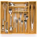 Produktbild: budu Besteckkasten #45 (Tiefe 45cm) aus Bambus - Schubladen Ordnungssystem für die Küche - Besteckkasten für Schubladen aus Bambus - Ausziehbar - Kitchen drawer organizer - Kitchen organizer