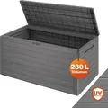 Produktbild: CASARIA® Gartenbox 280L UV-beständig Griffmulden Verschlussvorrichtung Balkon Terrasse Wohnzimmer Wintergarten Box Kissenbox 116x43cm Holz-Optik ... - Hellgrau