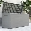 Produktbild: Gartenbox 280l Uv-beständig Griffmulden Verschlussvorrichtung Balkon Terrasse Wohnzimmer Wintergarten Box Kissenbox 116x43xcm Holz-optik Grau - Casaria