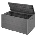 Produktbild: Casaria® Gartenbox 280L UV-beständig Griffmulden Verschlussvorrichtung Balkon Terrasse Wohnzimmer Wintergarten Box Kissenbox 116x43cm Holz-Optik Grau