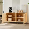 Produktbild: MODFU Doppeltüriger Flurschrank Rattan-Türblattdesign goldene Schrankbeine Aufbewahrungsschrank Nachttisch mit Stauraum Natur