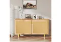 Produktbild: MODFU Sideboard Doppeltüriges Küchenschrank aus Korbgeflecht (Anrichte, Rustikaler Aufbewahrungsschrank mit Naturholzoptik, H63/B120/T40 cm)