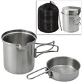 Produktbild: Outdoor Kochgeschirr Edelstahl Topf + Pfanne im Packsack Camping Trekking Set 1L