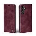 Produktbild: LBH Handyhülle für Samsung Galaxy S24 FE in Weinrot mit Karten- und Geldfach Smartphone Hülle mit Standfunktion Flip Case Schutzhülle Magnetverschluss Vintage