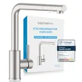 Produktbild: Bächlein Küchenarmatur Varvaro – 360 Grad schwenkbarer Wasserhahn für die Küche (gebürsteter Edelstahl) – Einhand-Spültischbatterie aus Edelstahl mit ausziehbarem Schlauch und Brause mit Umschalter