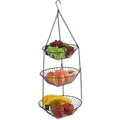 Produktbild: Relaxdays Obstkorb hängend, H x D: 73 x 28 cm, 3 Etagen, Stahl, runder Hängekorb für Obst & Gemüse, Obstschale, schwarz